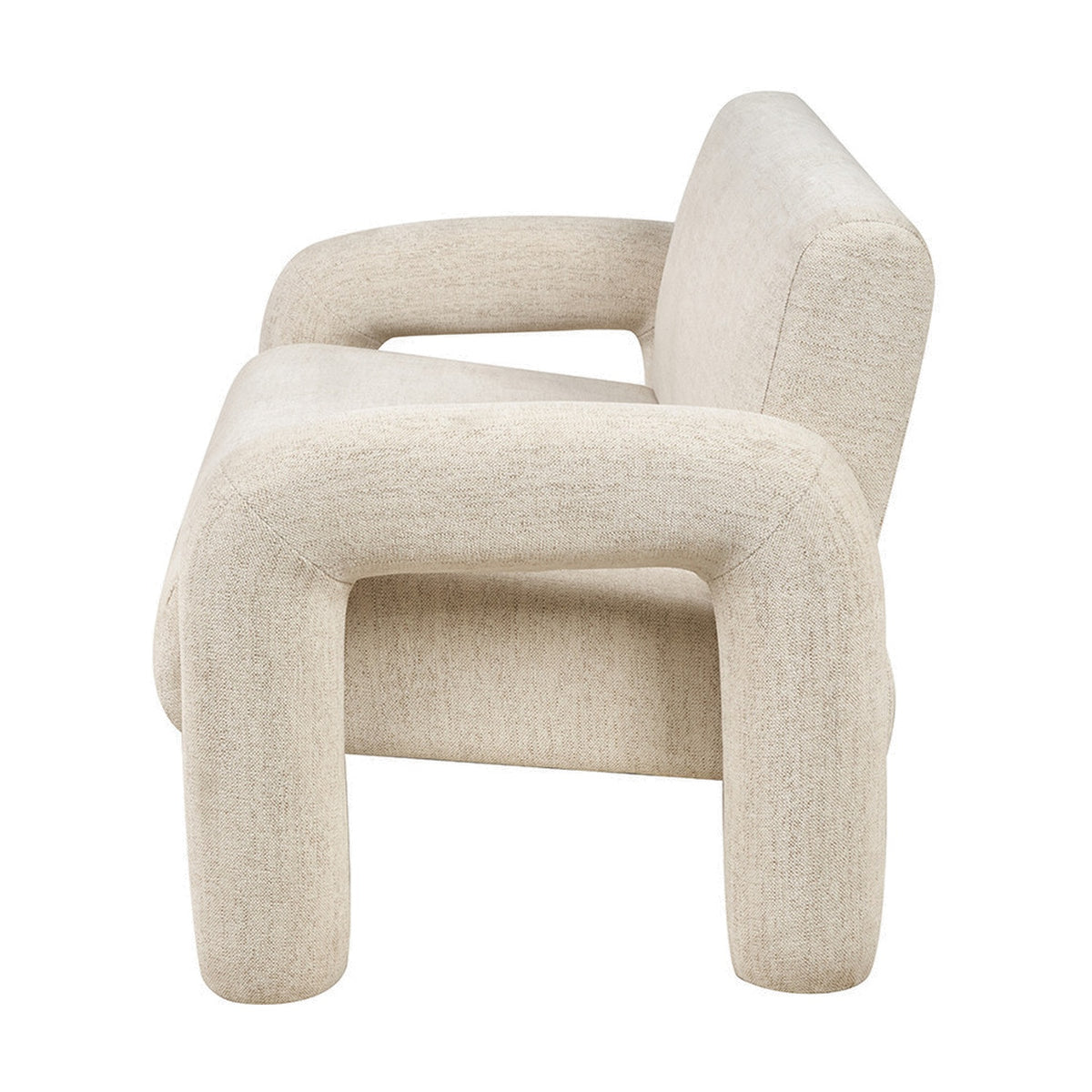 Ravello White Textured Fabric Armed Sofa, 145cm, side view showing rounded arched arms and legs and curved backrest, on a plain white background.