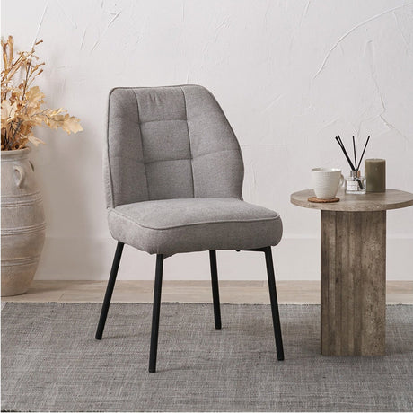 Enya Light Grey Chenille & Black Metal Quilted Back Dining Chair