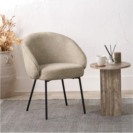 Kelsby Mocha Textured Marl Chenille & Black Metal Tub Dining Chair
