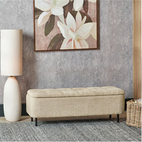 Else Mocha Textured Marl Chenille & Black Metal Storage Ottoman