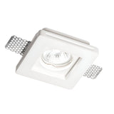 The Flairix-2 Square Recessed Downlight in white features a central round bulb, supported by metal brackets for easy mounting. Its minimalist and contemporary design blends effortlessly with gypsum construction, offering a dimmable lighting option that allows for adjustable brightness to suit any setting.