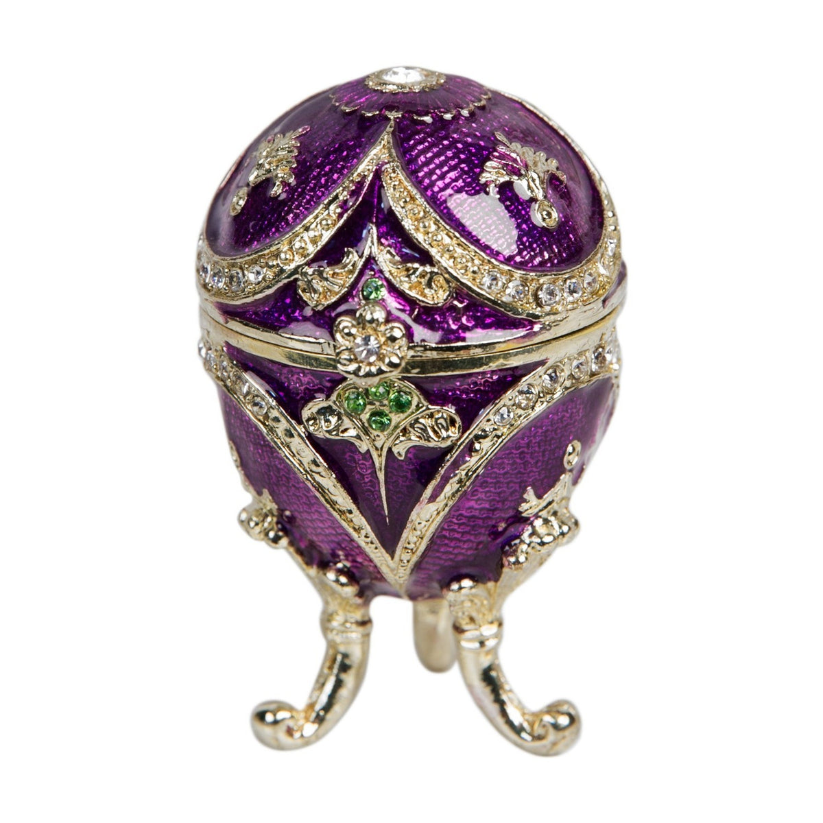 Small Handpainted Egg Metal Trinket Box with Feet - Purple