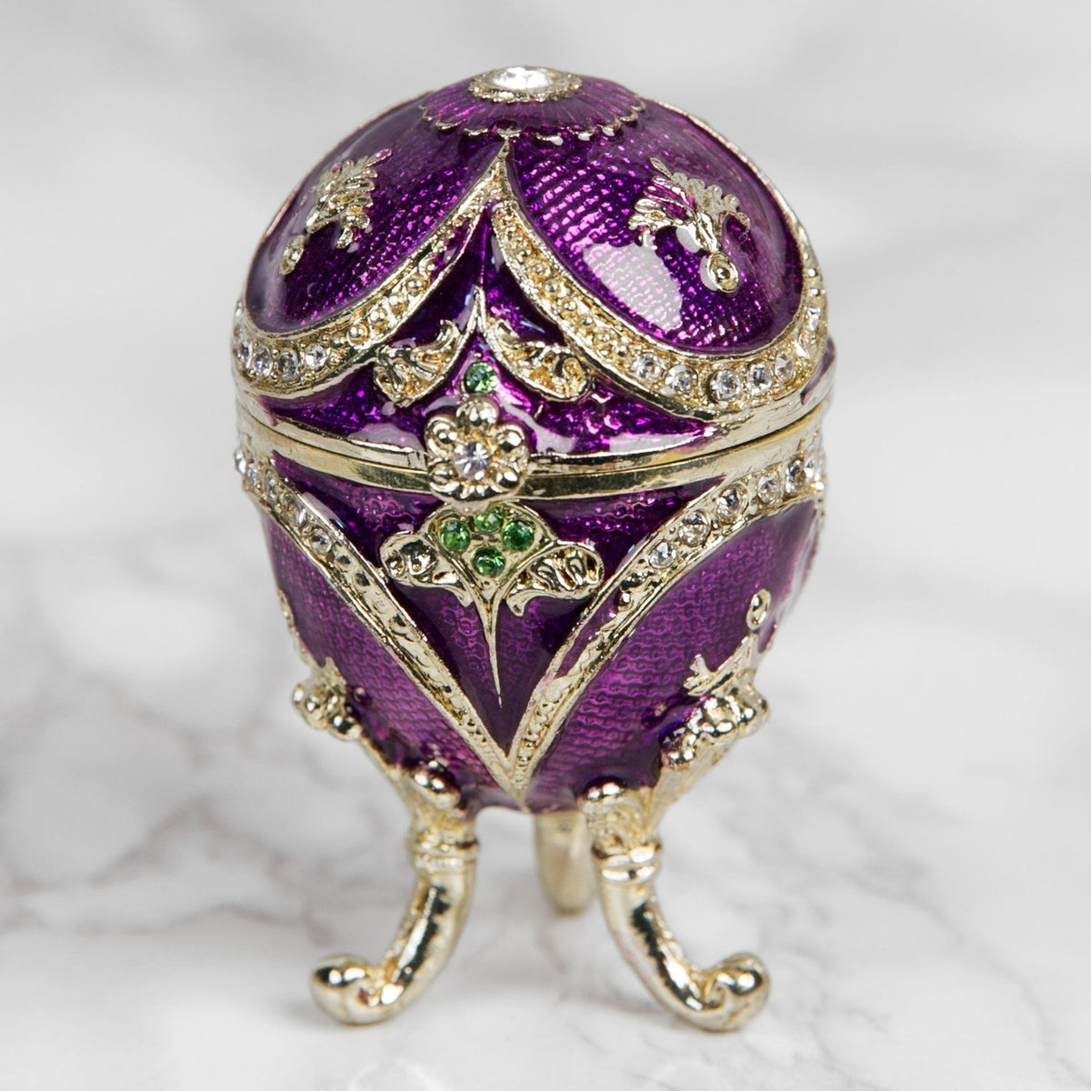 Small Handpainted Egg Metal Trinket Box with Feet - Purple
