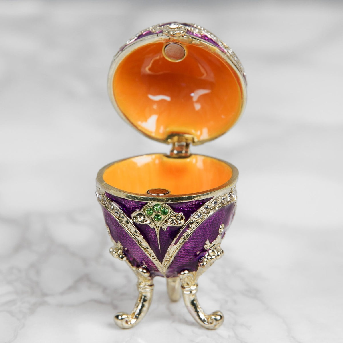 Small Handpainted Egg Metal Trinket Box with Feet - Purple