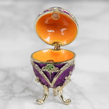 Small Handpainted Egg Metal Trinket Box with Feet - Purple