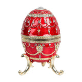 Large Handpainted Egg Metal Trinket Box on Scroll Feet - Red