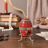Large Handpainted Egg Metal Trinket Box on Scroll Feet - Red