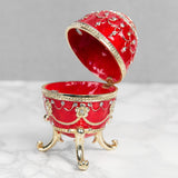 Large Handpainted Egg Metal Trinket Box on Scroll Feet - Red