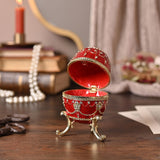 Large Handpainted Egg Metal Trinket Box on Scroll Feet - Red