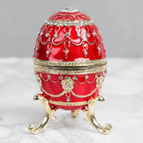 Large Handpainted Egg Metal Trinket Box on Scroll Feet - Red