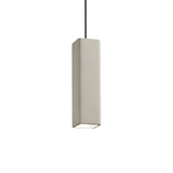 The Muse 1 Light Square Concrete Pendant in grey showcases a minimalist square design with a smooth finish, suspended from a sleek black cord against a white background. This geometric lighting fixture enhances modern interiors with its simple, elegant design.