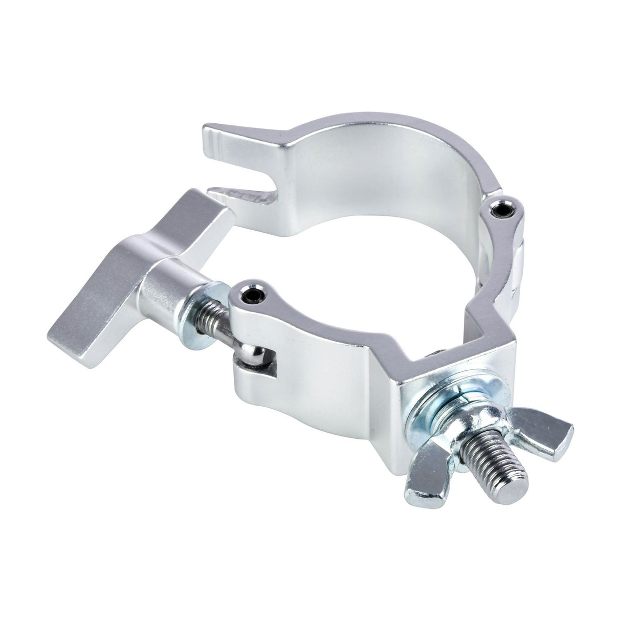 Citronic 48-51mm truss mount O-clamp in silver with M10 bolt, wing nut and spring washer, shown on a plain white background.