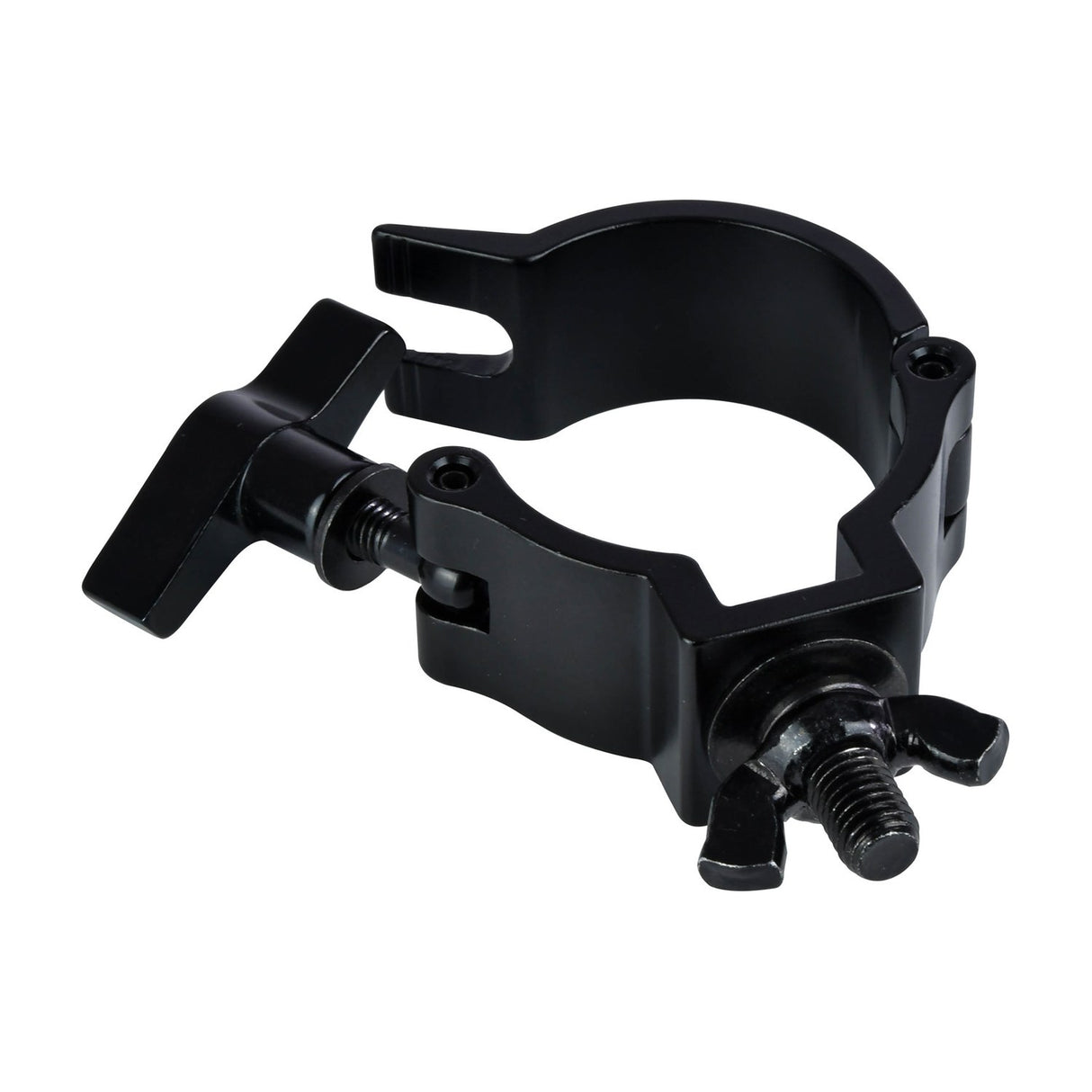 Citronic 48-51mm truss mount O-clamp by AVSL in matt black with M10 wing nut bolt and T-handle, shown on a plain white background.