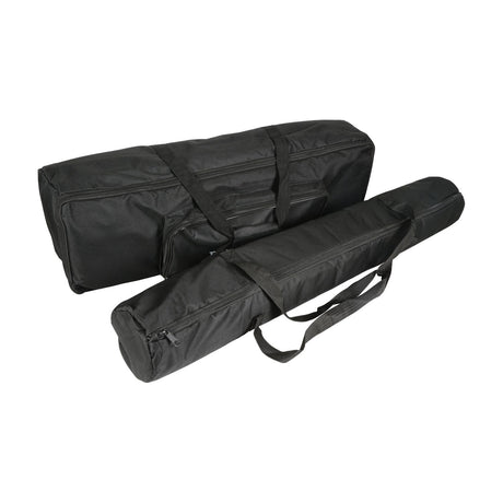 QTX carry bag set for PAR bar and tripod stand by AVSL, showing two black nylon padded bags with zip fasteners and webbing handles.