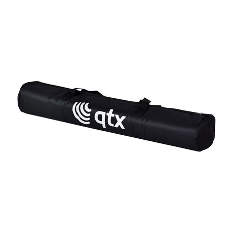 QTX black nylon carry bag with webbing handle and white logo, part of the carry bag set for PAR bar and tripod stand, on a white background.
