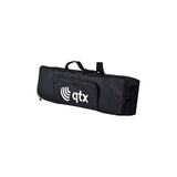 QTX black nylon carry bag for PAR bar with front zip pocket, logo print, and webbing handles, shown on a plain white background.