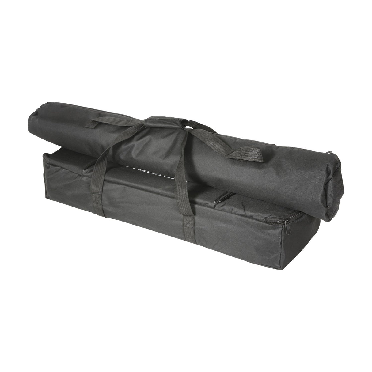 QTX 4 x 12W RGBW LED Par Can Bar System packed into black padded carry bags with strap handles on a white background.