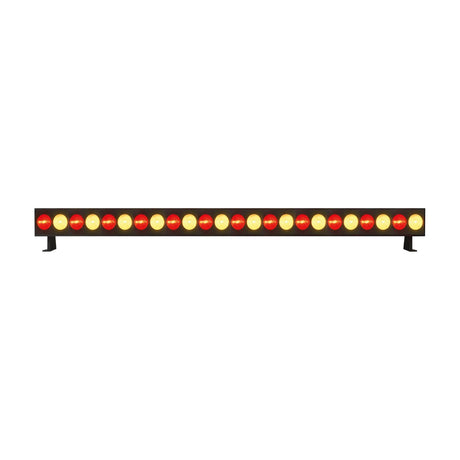 AVSL QTX 24x3W LED wall wash bar in matt black with alternating red RGB and amber beam LEDs across a 1-metre housing, shown on a white background.