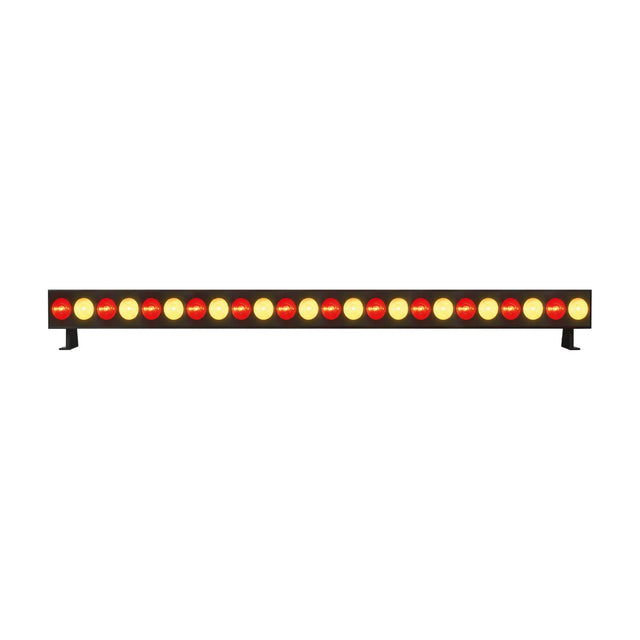 AVSL QTX 24x3W LED wall wash bar in matt black with alternating red RGB and amber beam LEDs across a 1-metre housing, shown on a white background.
