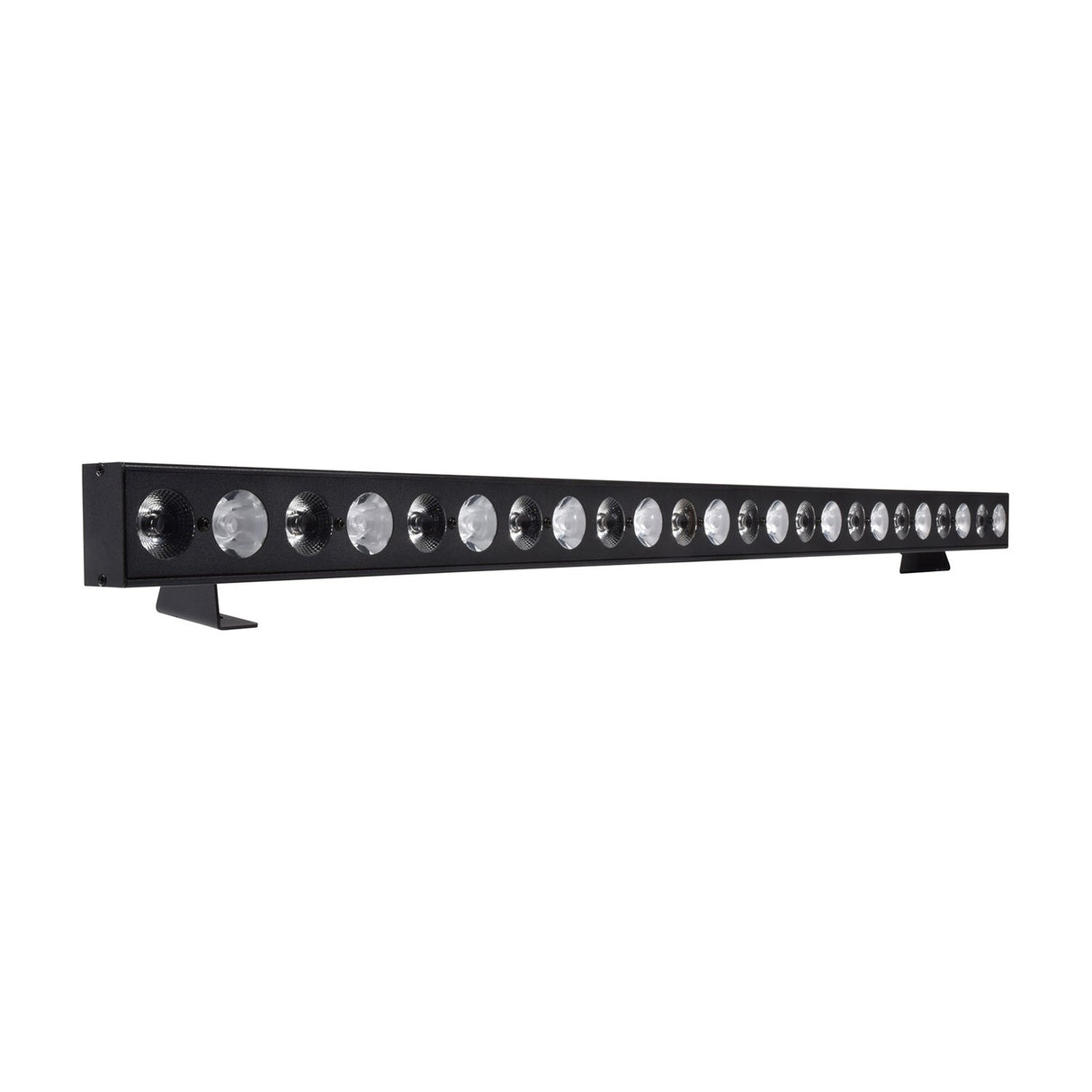 AVSL QTX 24x3W LED wall wash bar in matt black with 24 alternating RGB wash and amber beam lenses, shown with tilt brackets on a white background.