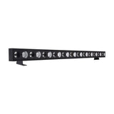 AVSL QTX 24x3W LED wall wash bar in matt black with 24 alternating RGB wash and amber beam lenses, shown with tilt brackets on a white background.