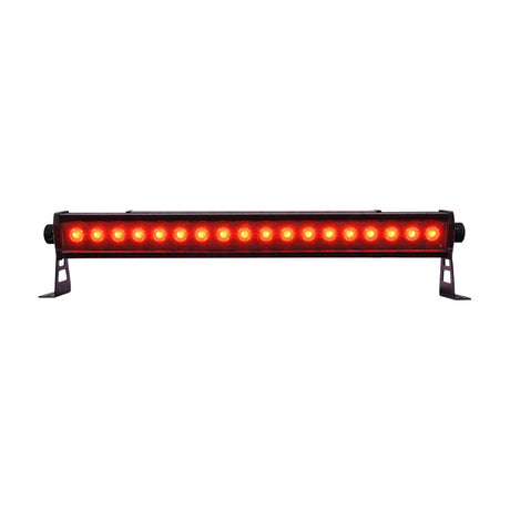 Citronic Aqua-Bar waterproof LED wall bar by AVSL with 18 RGBWA/UV LEDs lit red, black housing and tilt brackets, on a white background.