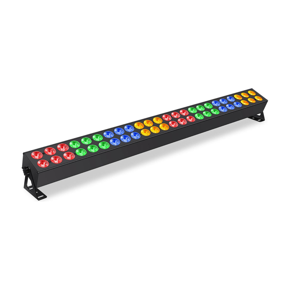 QTX DuplexBar 48 x 3W RGBA double LED wall bar by AVSL in matte black, showing two rows of red, green, blue and amber lenses with tilt brackets.