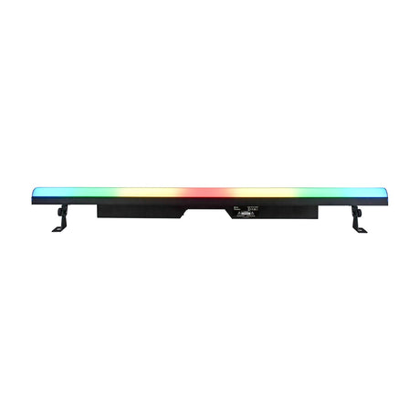 QTX Pixelator 144 RGB Pixel LED effects bar by AVSL, shown with multicoloured lit strip and dual tilt brackets on a plain white background.