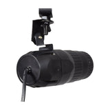 QTX 10W RGBW LED spotlight by AVSL in black with cylindrical ribbed housing, tilt bracket mount and power lead, shown on a white background.