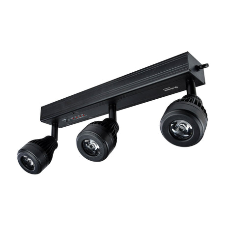 Citronic PinBatt Bar battery LED pinspot bar in matte black with three adjustable warm white spotlight heads on a rectangular housing.
