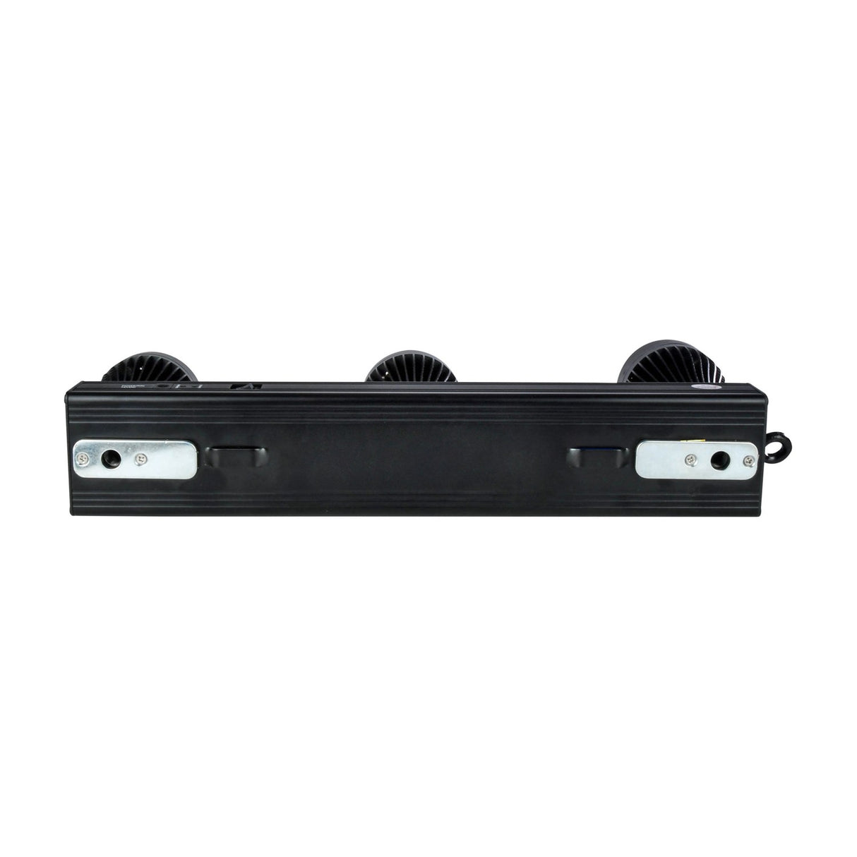 Rear view of the Citronic PinBatt Bar battery LED pinspot bar in black, showing three heads, mounting brackets and hanging eyelet on a white background.