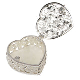 Heart Metal Trinket Box with Flowers & Crystals - Cream & Silver