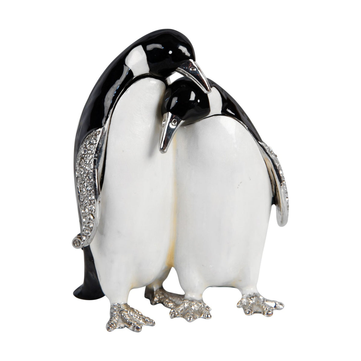 Pair of Penguins Hand Painted Metal Trinket Box - Black
