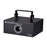 Citronic Animate Smart RGB animation laser in a compact matte black metal housing with mounting bracket and safety warning label, on a white background.
