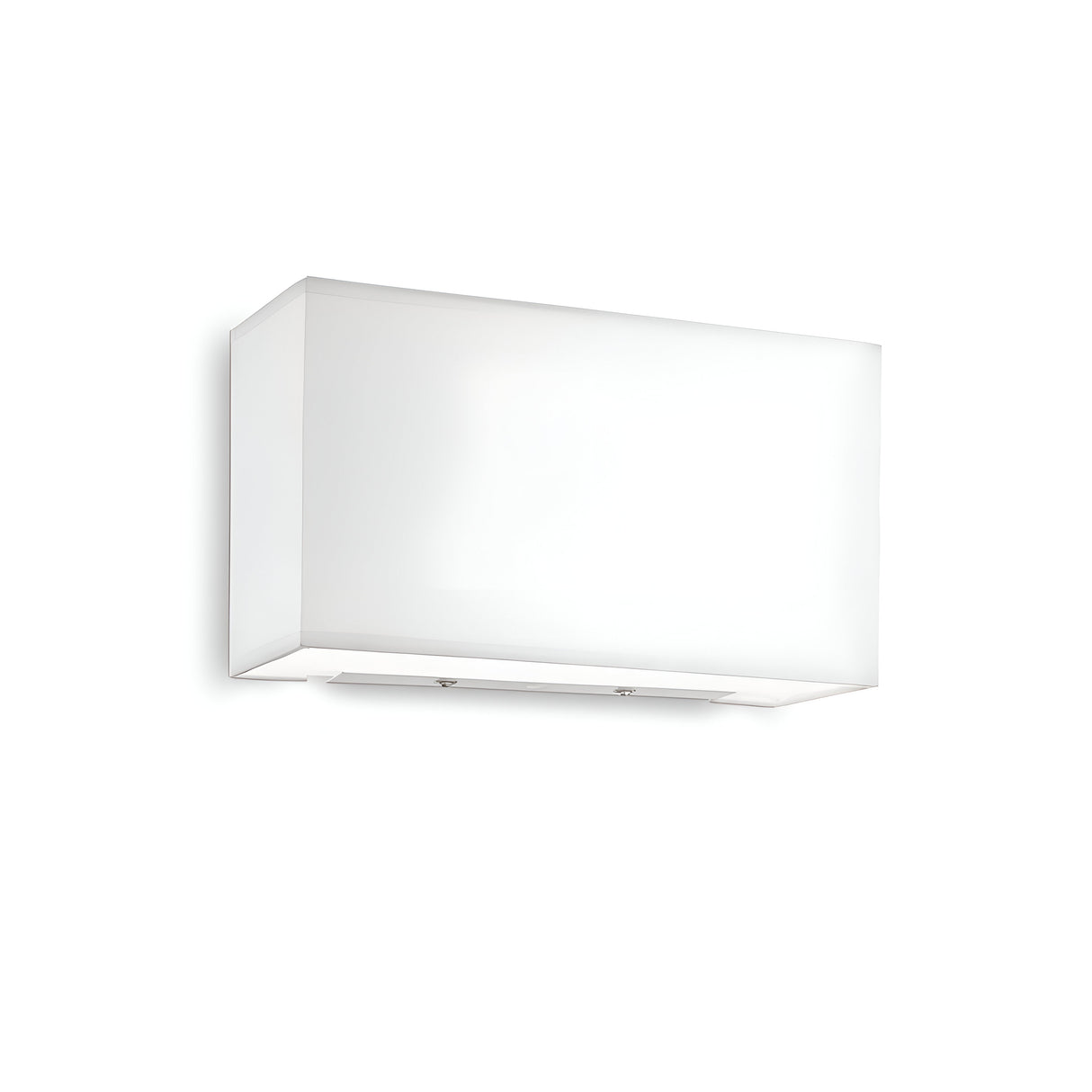 The Solari 1 Wall Light - White features a modern, minimalist design with a smooth finish and satin glass diffuser. Its sleek, contemporary rectangular shape makes it an ideal addition to both home and office decor when mounted on a white wall.