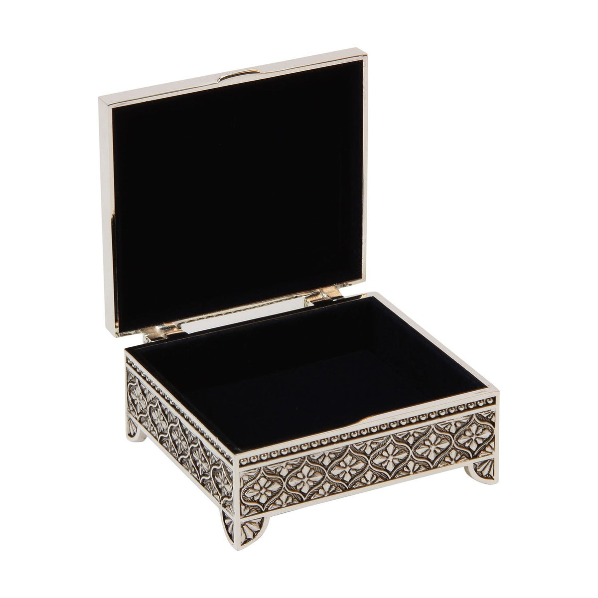 Art Deco Square Silverplated Trinket Box with Feet - Silver
