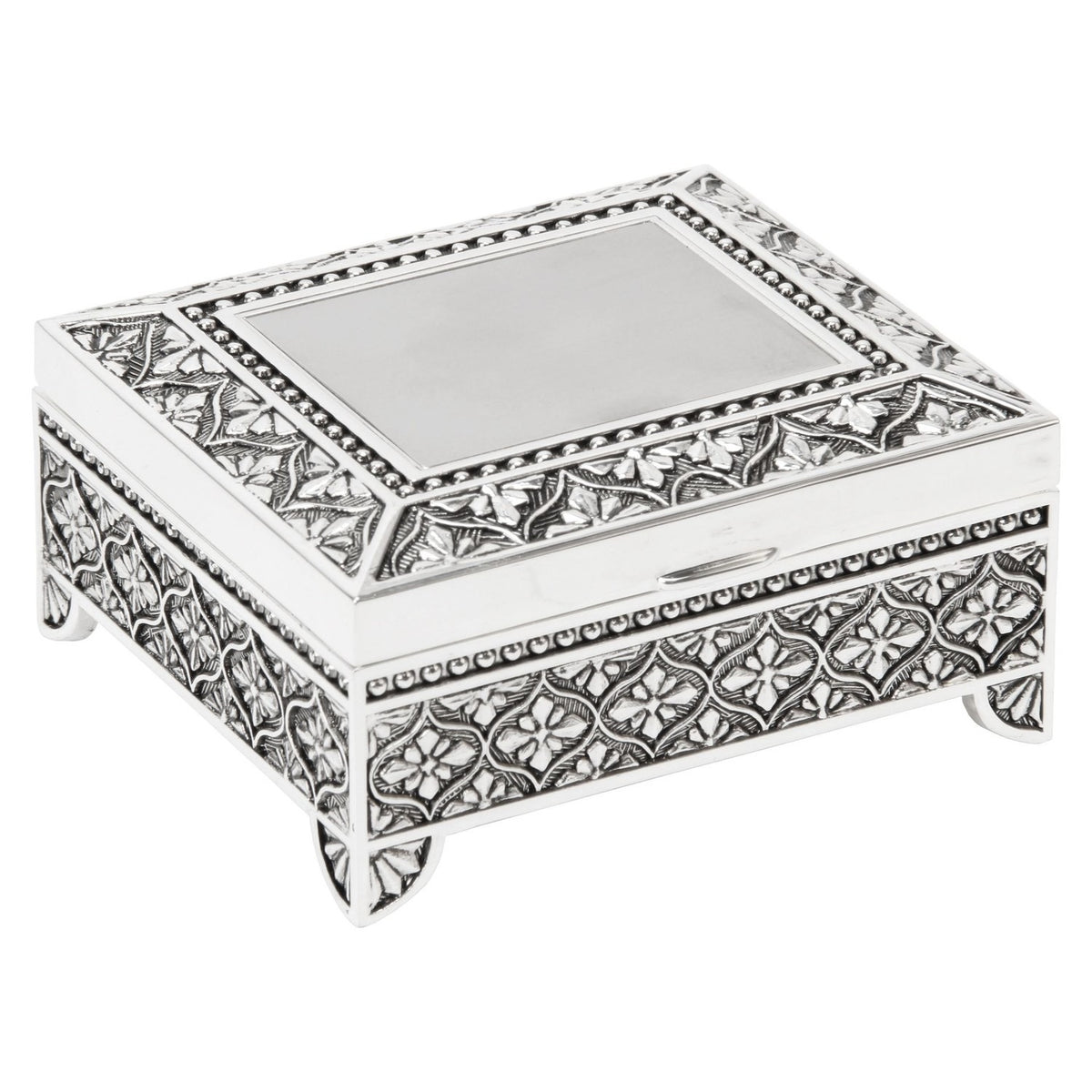 Art Deco Square Silverplated Trinket Box with Feet - Silver