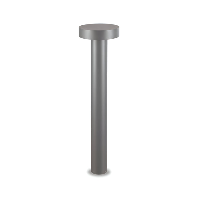 The Gloara Outdoor Bollard Light in anthracite, standing 80cm tall with a sleek, metallic cylindrical shape and round top, is showcased against a plain white background. Its modern, minimalist design paired with an IP44 rating makes it ideal for urban settings.
