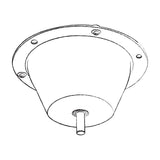 Line drawing of the QTX round disco ball motor by AVSL, showing the cylindrical housing, top mounting flange with screw holes, and central spindle.