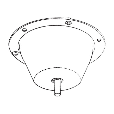 Line drawing of the QTX round disco ball motor by AVSL, showing the cylindrical housing, top mounting flange with screw holes, and central spindle.