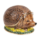 Hand Painted Hedgehog Metal Trinket Box with Hinged Lid - Brown