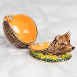 Hand Painted Hedgehog Metal Trinket Box with Hinged Lid - Brown