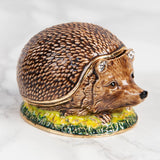 Hand Painted Hedgehog Metal Trinket Box with Hinged Lid - Brown