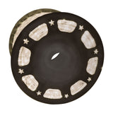 LYYT 50m LED rope light on a black reel, illuminated warm white through cut-out slots, shown against a plain background.