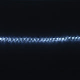 LYYT 50m LED rope light illuminated in cool white 5000K, shown as a horizontal line of bright LEDs within a clear flexible tube against a black background.