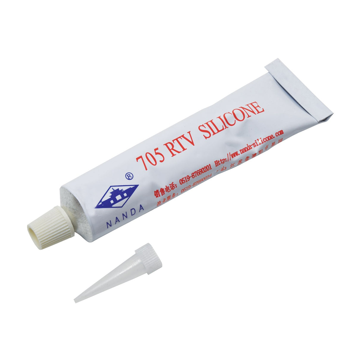 LYYT 705 RTV Silicone Glue tube for LED strip waterproofing with cream cap and precision nozzle tip, shown on a plain white background.