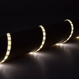 LYYT 12V LED strip light kit wrapped around a dark cylinder, showing warm white 3000K illumination along the flexible IP65 tape.