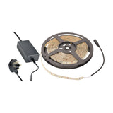 LYYT DIY-B60 waterproof blue LED strip kit with 5m reel, UK mains power adaptor and DC connector lead, shown on a plain white background.