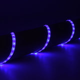 AVSL LYYT DIY-B60 waterproof blue LED strip kit shown coiled and illuminated, displaying the continuous blue glow along the flexible 5m tape.