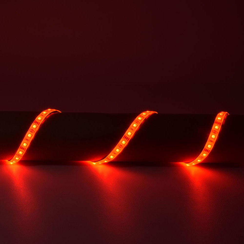 LYYT DIY-RGB30 RGB LED strip light kit by AVSL shown in three curved sections glowing red across a dark surface.